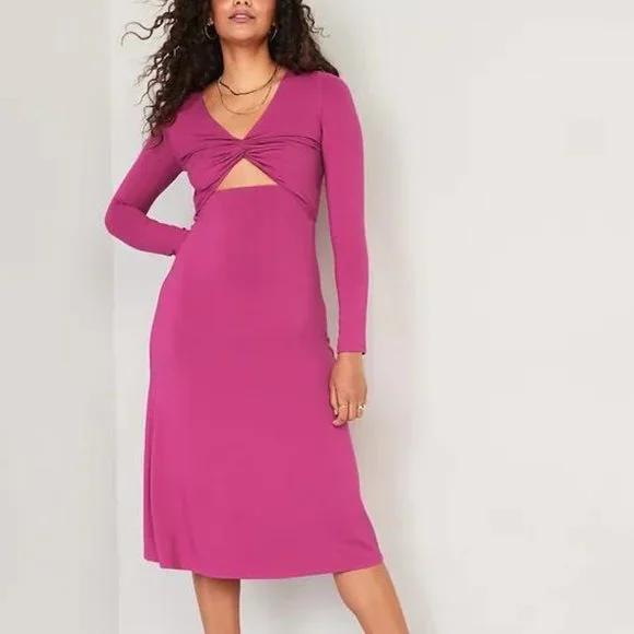 Old Navy Fit & Flare Twist-Front Cutout Midi Dress for Women New - Picture 2 of 8